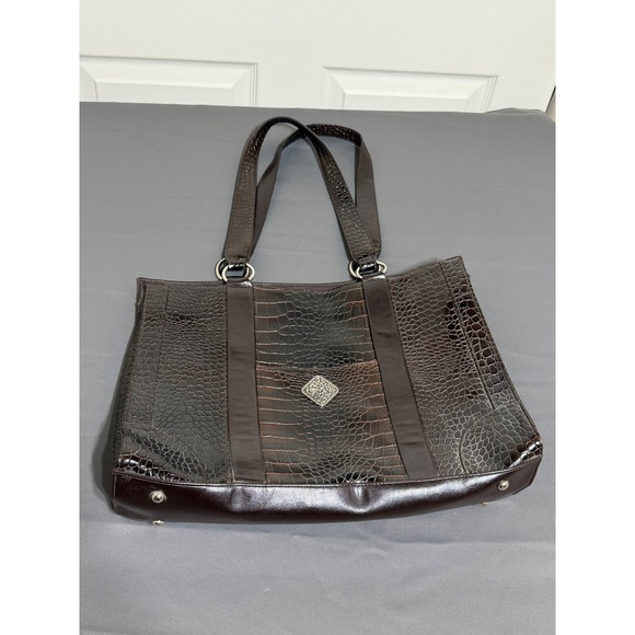Coldwater Creek Handbags - Coldwater Creek Brown Faux Crocodile Embossed Tote Shoulder Bag Silver Hardware